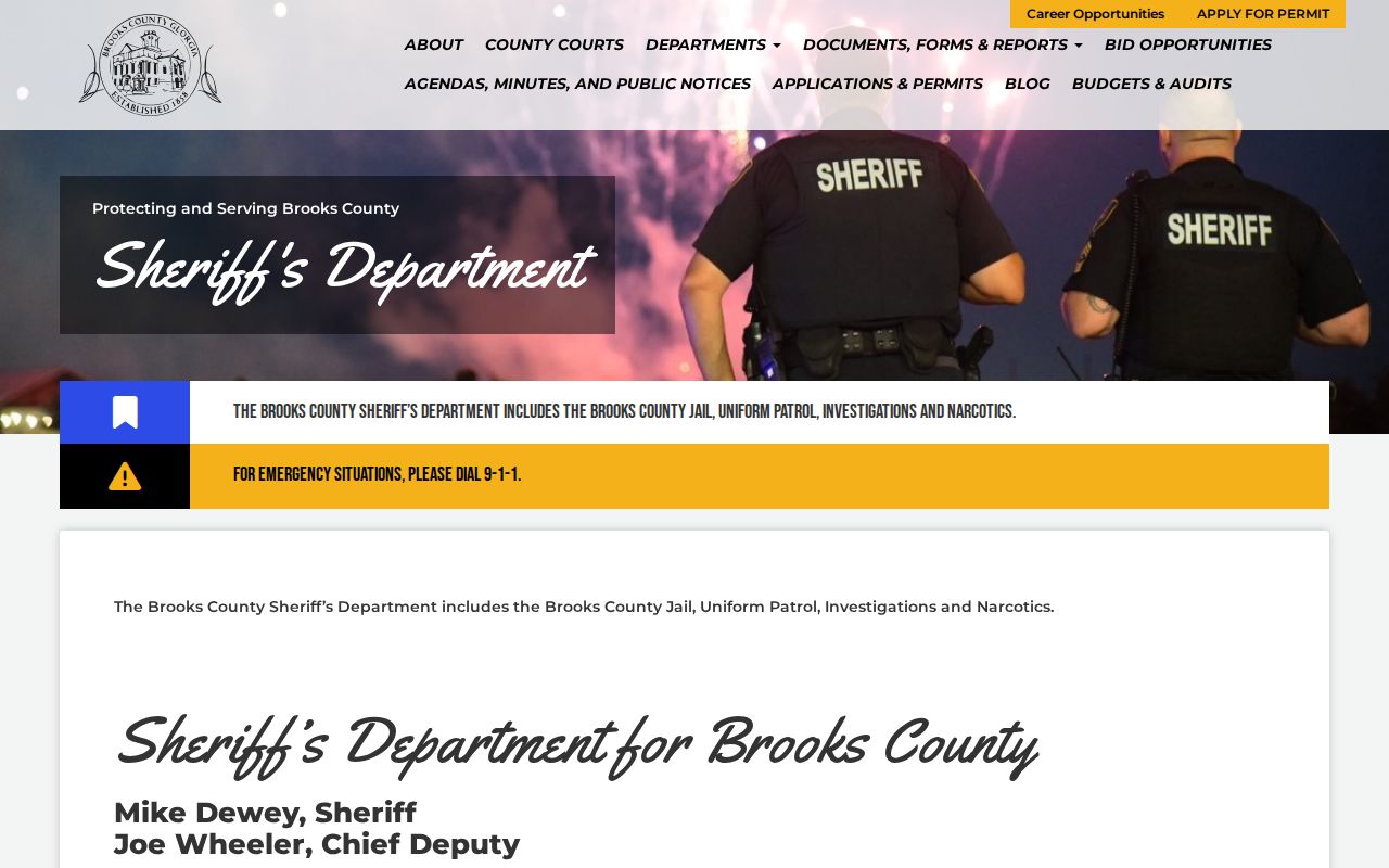 Official Brooks County sheriff page with CID and jail contacts