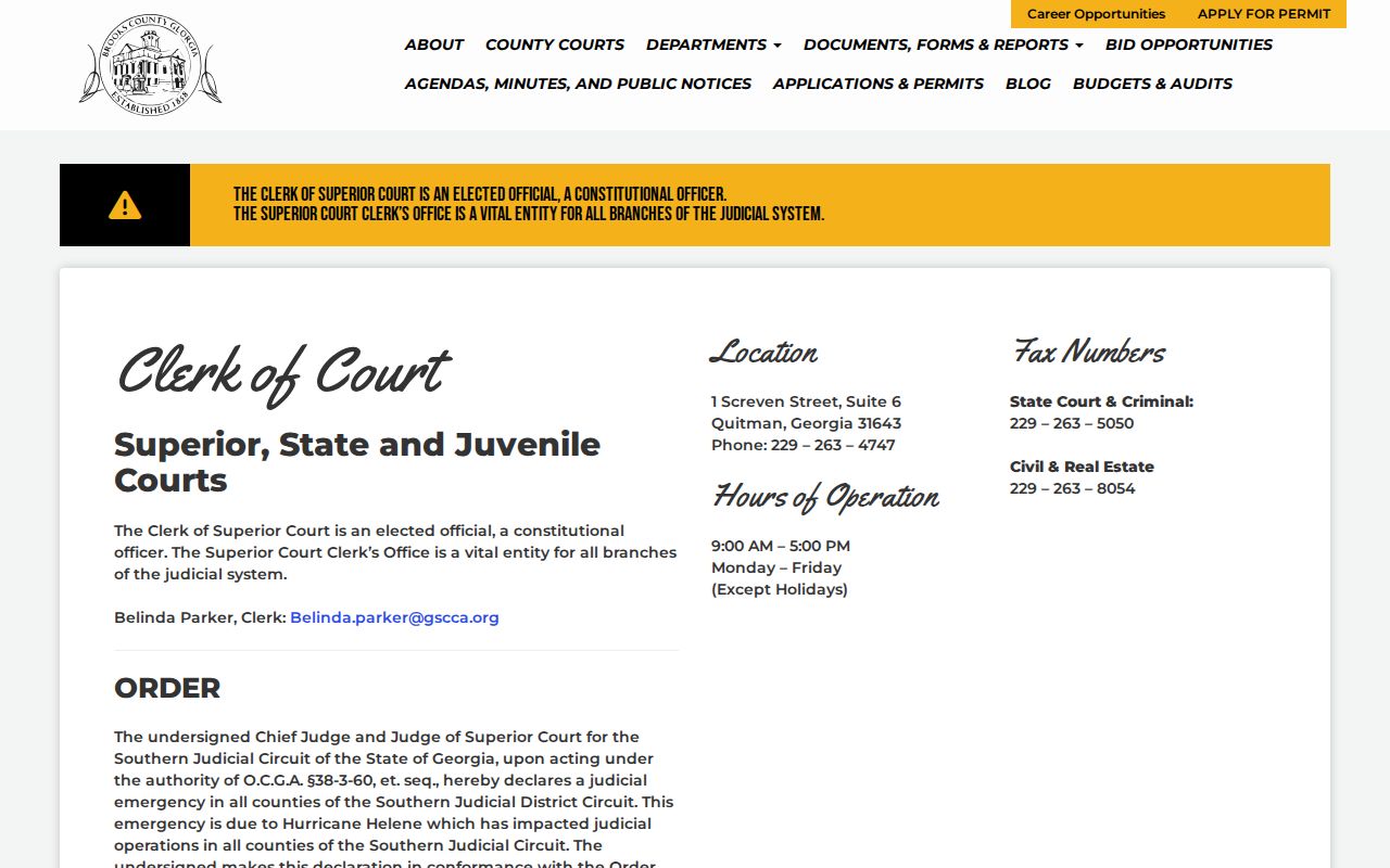 Official Brooks County courts page for criminal case records