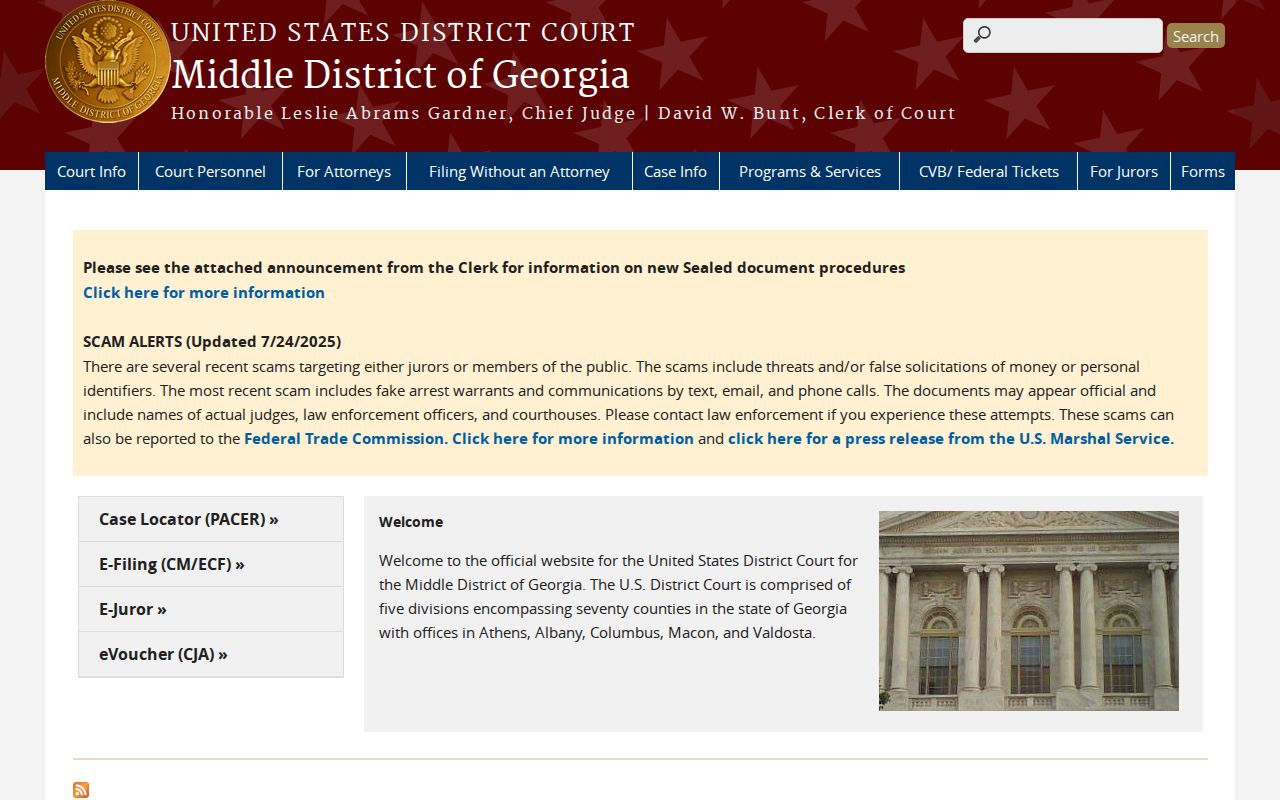 Middle District of Georgia federal court website serving Brooks County