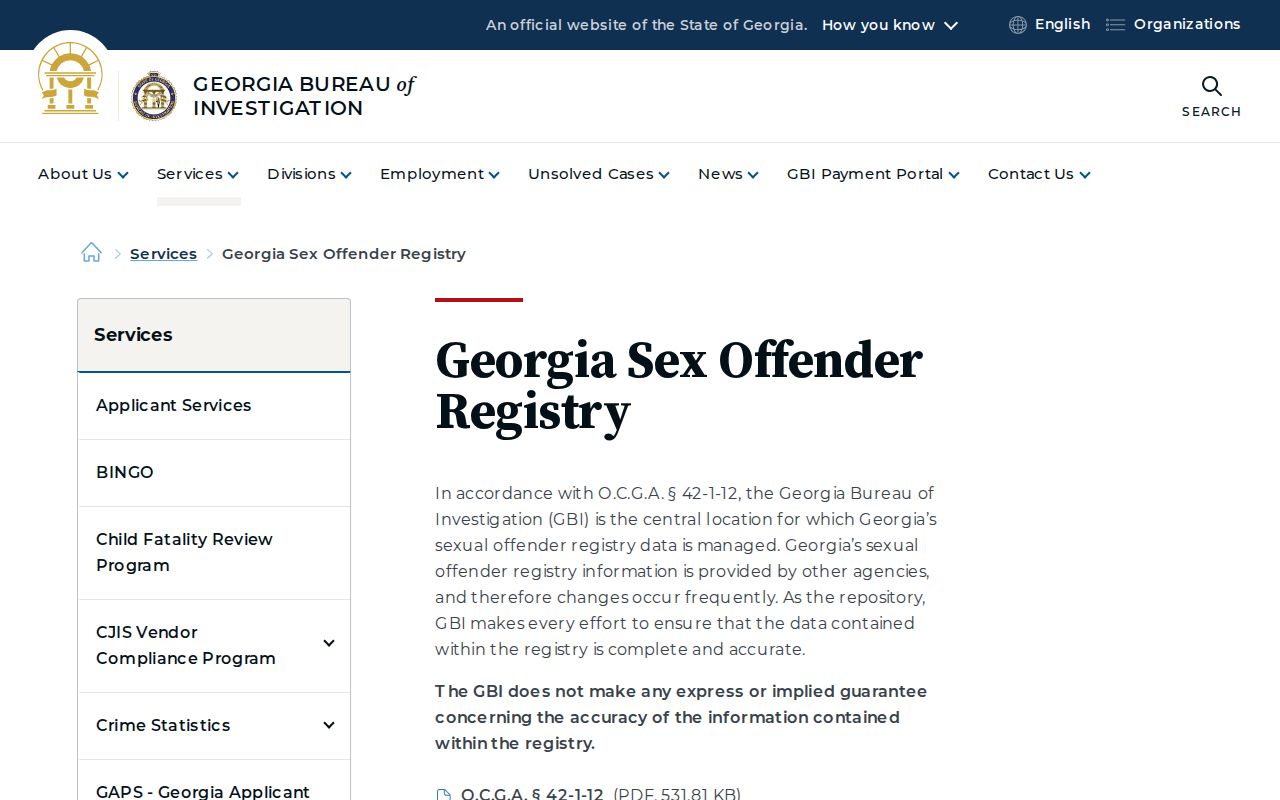 GBI Georgia Sex Offender Registry information page for Brooks County searches