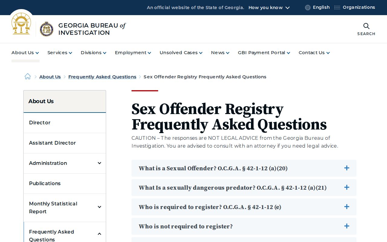 GBI registry FAQ explaining Georgia registration and update duties