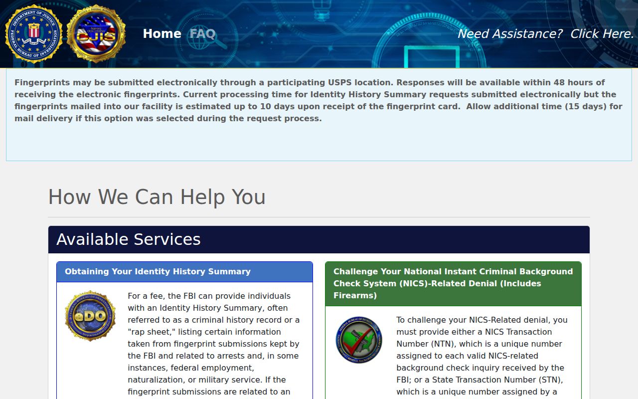Brooks County criminal history FBI identity review portal
