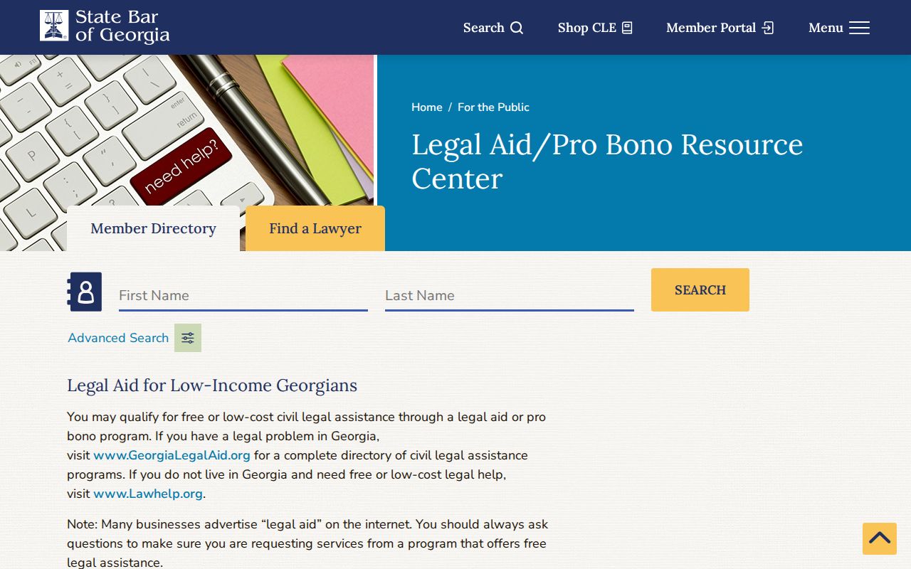 State Bar of Georgia public legal aid information for Quitman residents